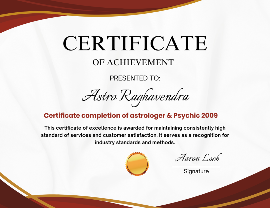 Astrology and Psychic Reading Award presented to Astrologer Raghavendra for excellence in astrology, psychic reading, horoscope analysis, spiritual guidance, and intuitive insights.