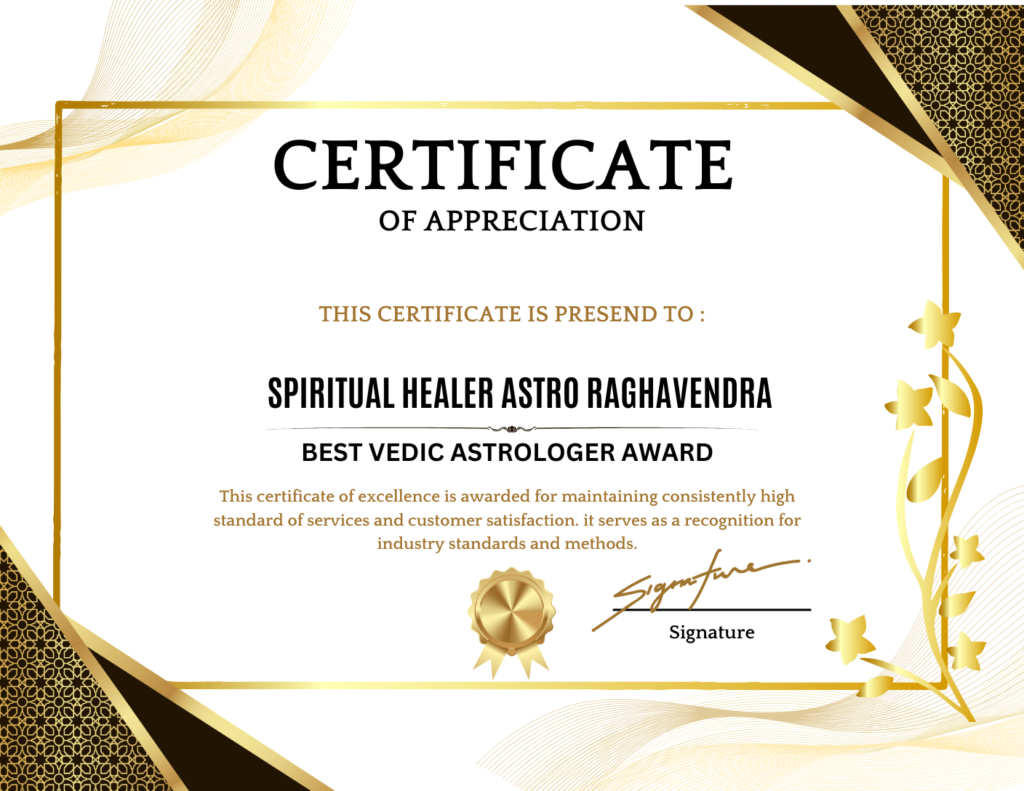 Best Vedic Astrologer Award presented to Astrologer Raghavendra for excellence in Vedic astrology, Kundli reading, horoscope analysis, and spiritual guidance.